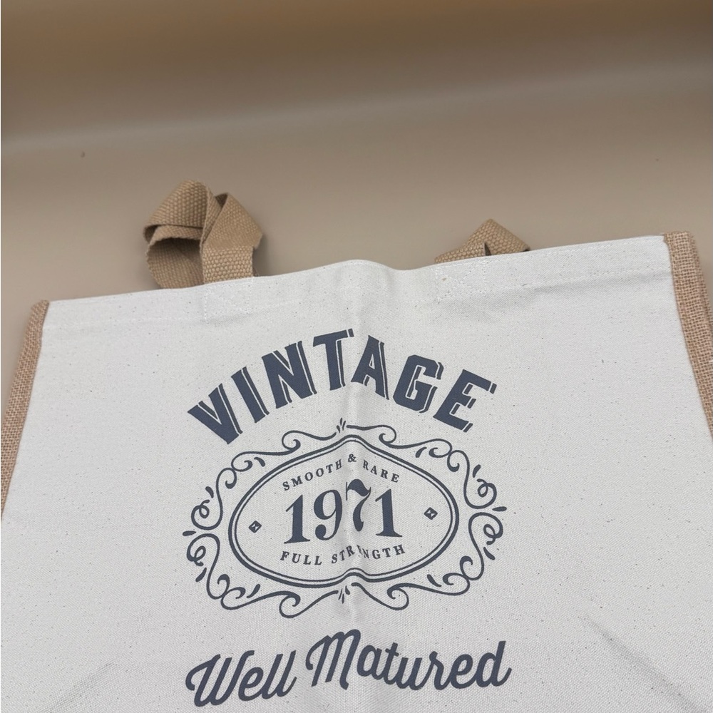 New Vintage 1971 Burlap Tote Bag